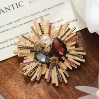 Broche vintage en strass, motif soleil, dorée, en alliage de cristal, de luxe, pour femme, vente en gros
