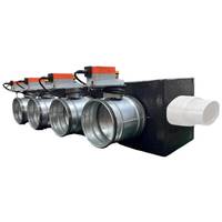 Volets motorisés flexibles en PVC expansé pour plénum, 4 zones, design industriel, CA 230V, modèle Lindab 160/200mm, ventilation latérale