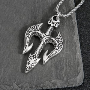 Yunnique – collier avec pendentif trident de Neptune en acier inoxydable pour hommes, bijoux rétro au design d'épée géométrique - Product Image 3