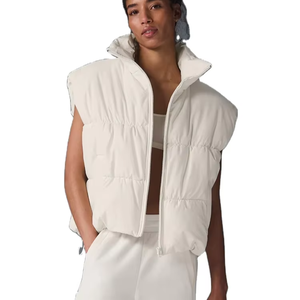 Gran oferta al por mayor, <span class=keywords><strong>chaleco</strong></span> <span class=keywords><strong>acolchado</strong></span> de color con logotipo personalizado, abrigos cálidos de cuello alto para <span class=keywords><strong>mujer</strong></span>, <span class=keywords><strong>chaleco</strong></span> ligero <span class=keywords><strong>acolchado</strong></span> sin mangas de algodón para invierno - Product Image 1
