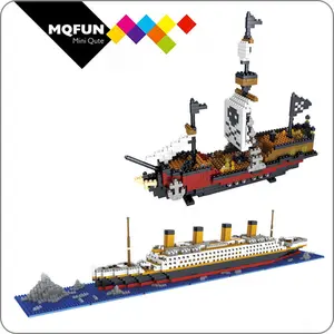 Yz Karibia Bajak Laut Tengkorak Titanic Ship Boat 3D Model Kendaraan Mini DIY Bangunan Berlian Blok Batu Bata Mainan Pendidikan untuk Childre