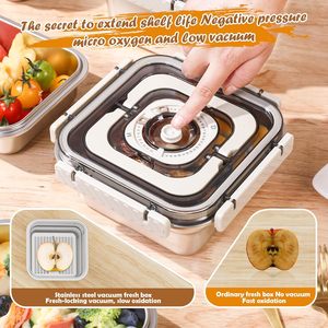 ステンレス製スクエア型エコフレンドリー真空食品保存容器ハンドル付き大容量漏れ防止ランチボックスハンドポンプ冷凍庫対応 - Product Image 5