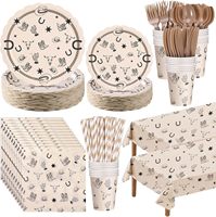Ensemble de vaisselle pour fête western, assiettes en papier, serviettes, nappe en plastique, gobelets pour la décoration de fête d'anniversaire ou de baby shower