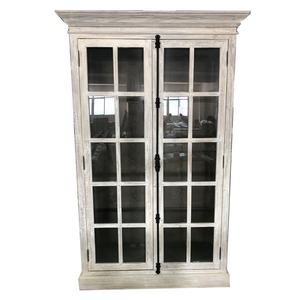 Armoire de rangement en bois recyclé massif de style classique, bibliothèque de style provincial avec porte en verre - Product Image 1