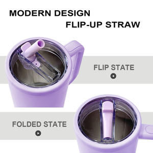 Mug de voyage en gros, tasse isotherme à double paroi en acier inoxydable de 40 oz avec couvercle, poignée et paille - Product Image 3