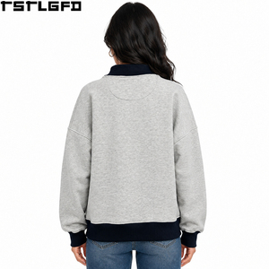 Cut And Sew Embroidered Mock Neck <b>Sweatshirt</b> <b>women</b> Heather Gray <b>Black</b> Colorblock Oversized Streetwear Wholesale Bulk - Product Image 4