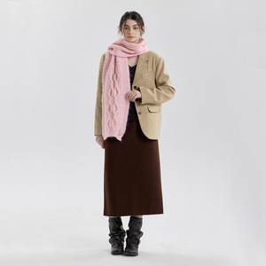 Bufanda de punto trenzado de color liso rosa, gruesa y cálida para invierno, calentador de cuello para mujer, bufanda, chal, accesorios. - Product Image 2