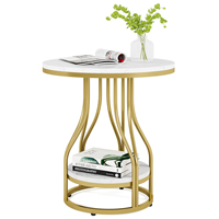 Table basse d'appoint moderne et contemporaine en faux marbre blanc avec 2 étagères pour chambre à coucher, salon, luxe