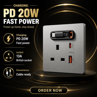 Câble de charge rapide rétractable PD20W, courant nominal 13A, prise murale standard britannique avec 2 sorties USB-A et USB-C
