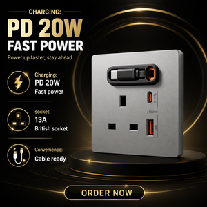 Câble de charge rapide rétractable PD20W, courant nominal 13A, prise murale standard britannique avec <span class=keywords><strong>2</strong></span> sorties USB-A et USB-C - Product Image 1