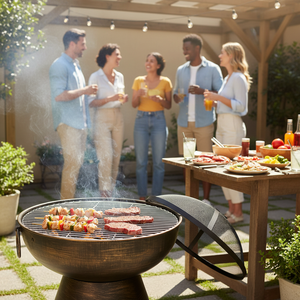 Braciere e <span class=keywords><strong>Griglia</strong></span> BBQ 2-in-1 in Acciaio Stile Rustico, <span class=keywords><strong>Caminetto</strong></span> da Esterno a Legna con Schermo Antifiamma per Giardino, Campeggio e Patio - Product Image 2