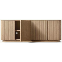 Buffet moderne à cannelures RH en chêne massif, meuble de rangement avec bords arrondis, console de bar à café, meuble de salon