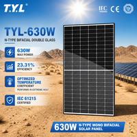 Panneau solaire bifacial de type N 630W, 23,3% d'efficacité élevée, double vitrage, certifié IEC CE, pour montage sur toit et sur sol