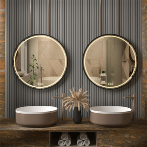 Décoration murale miroir Led rond noir avec lumière, 3 lumières, miroir de salle de bain avec corde suspendue - Product Image 1