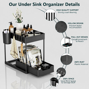 Organisateur sous évier à 2 niveaux, <span class=keywords><strong>étagère</strong></span>s coulissantes pour rangement sous évier, support de rangement pour <span class=keywords><strong>cuisine</strong></span> et salle de bain - Product Image 6