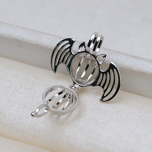 Collier avec pendentif chauve-souris en argent S925, style européen et américain, accessoires de bricolage, cage sans trou de 7-8 mm, porte-perle vide - Product Image 4