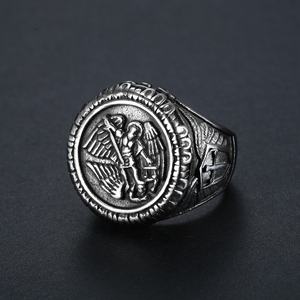 Anillo de Acero Inoxidable 316L Estilo Religioso San Miguel Arcángel, Anillos de Compromiso, Joyería Adecuada para Cazadores de Dragones - Product Image 2