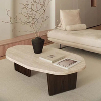 Table basse asymétrique Wabi Sabi, surface en pierre naturelle de luxe, base à trois blocs, table de salon pour la maison