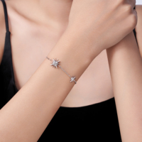 Gelang Pesona Moissanite Starburst Perak Sterling 925 Liontin Bintang Perhiasan Wanita Sehari-hari