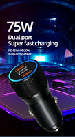 Chargeur de voiture rapide pour téléphone portable 75W double PD (PD45W PD30W) en alliage d'aluminium 2 ports 12V/24V amélioré pour allume-cigare