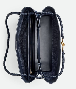 Sac à main Bottega BV L Andiamo en toile bicolore avec détail de nœud signature et bandoulière coulissante en cuir Veneta - Product Image 3