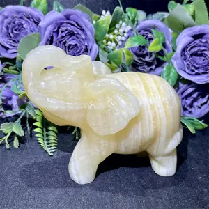 Customized Natural Crystal Healing Stones Yellow Calcite Elephant Carving for Holiday Decoration