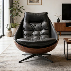 Şık Dolgulu Deri Döner Kanepe Sandalye Ahşap Desenli Çerçeve Dinlenme Terliği Koltuk Cafe Restoran Mobilyası - Product Image 3