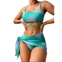 Custom Designer Tie Dye Badpakken Bikini Beroemde Merk 3 Stuks Zwemkleding Met Strand Rok Cover Up