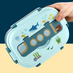 Atacado 3 apertos food grade segurança em aço inoxidável 304 cartoon tema fácil limpeza sopa tigela crianças bento lancheira para crianças - Product Image 2