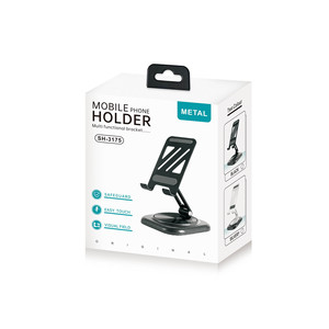 EMONITA Mobile Phone <b>Holder</b> Metal Rotating Desktop Stand For <b>Tablet</b> And Phone With Large Base Silver Black - Product Image 1