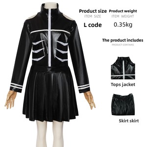 Costume de scène cosplay noir style cuir pour Halloween, personnage d'anime <span class=keywords><strong>Kirishima</strong></span> Toka, haut + jupe - Product Image 4