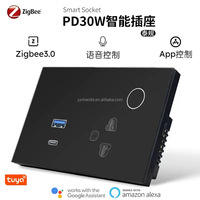 Prise de courant standard thaïlandaise avec USB et Type-C, Tuya Smart WiFi 16A, panneau en verre, salle de bain, commande vocale Alexa Google Home
