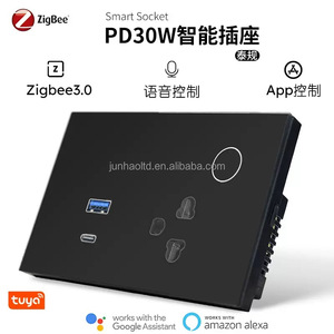 Prise <span class=keywords><strong>de</strong></span> courant standard thaïlandaise avec USB et Type-C, Tuya Smart WiFi 16A, panneau en verre, <span class=keywords><strong>salle</strong></span> <span class=keywords><strong>de</strong></span> <span class=keywords><strong>bain</strong></span>, commande vocale Alexa Google Home - Product Image 3
