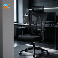 Chaise de bureau ergonomique réglable avec appui-tête, dossier en maille, siège pivotant pour bureau d'étude, durable, noire, directement du fabricant