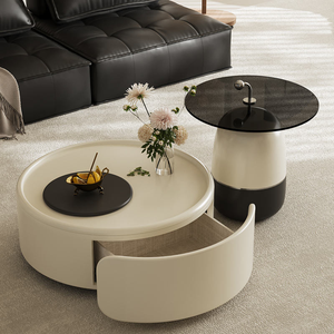 Ensemble de table basse élégante pour salon, couleur crème, avec tiroirs, moderne, luxueux, écologique, durable, mignon, table de thé pour la maison - Product Image 2