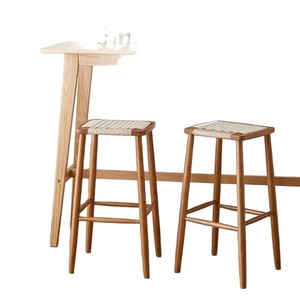 Solid Wood Bar <b>Stool</b> With Rattan <b>Seat</b> Durable High <b>Stool</b> For Home Kitchen Island - Product Image 5
