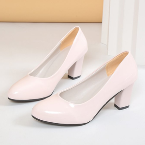 Scarpe da Donna con Tacco Medio alla Moda, Versatili in <span class=keywords><strong>Pelle</strong></span> PU Monocolore, Ideali per Ufficio e Casual, con Tacco Spesso - Product Image 4