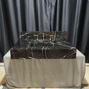 <span class=keywords><strong>Lavabo</strong></span> mural <span class=keywords><strong>en</strong></span> marbre noir Nero Marquina sur mesure, sculpté à la main, pour salles de bain de luxe - Product Image 3