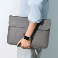 Housse d'ordinateur portable pratique en cuir PU imperméable de 13, 14, 15, 16 pouces avec support magnétique et pochette pour accessoires