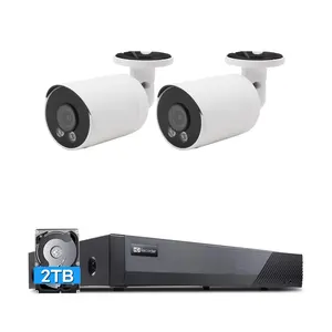 UIN 8CH 4K POE NVR套件5MP户外IP66防水炮塔IP全彩摄像机2T HDD CCTV系统