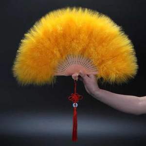 Dance Wedding Accessory Large <strong>Ostrich</strong> <strong>Feather</strong> Hand Fan White Flapper Folding Fan - Product Image 5