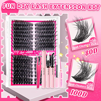 Kit d'extension de cils individuels segmentés 3D à pointes pointues, à coller à chaud, pour pose DIY