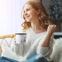 Mug à café vintage en émail métallique avec rebord, 11oz 12oz 350ml, vierge pour sublimation, pour le camping, vente en gros