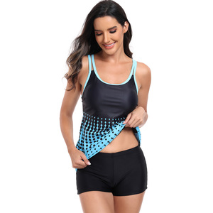 Traje de baño de dos piezas con gradiente para mujer, Tankini, traje de baño de secado rápido para natación y deportes acuáticos, cuello redondo, ribete en contraste - Product Image 2