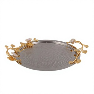 Plateau de service rond en acier inoxydable, dernier design, avec poignée florale, pour la restauration et les équipements de restauration - Product Image 1