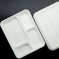 Assiettes jetables compostables écologiques à 4 compartiments avec couvercle et séparateurs pour les déjeuners scolaires et les plats à emporter