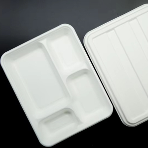 4 Compartment Eco-Friendly Compostable Bagasse <strong>Disposable</strong> <strong>Plates</strong> with Lid and Dividers for School Lunches &amp; Takeaway - Product Image 3