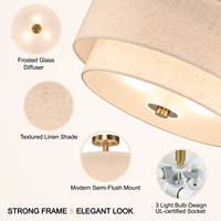 Lampu Plafon Semi Flush Mount dengan Kap Lampu Kain, Lampu Plafon LED Modern untuk Lorong, Kamar Tidur, dan Ruang Tamu