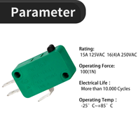 Micro-interrupteur personnalisé de taille moyenne 16A 250VAC à action rapide SPDT 3 broches avec divers leviers