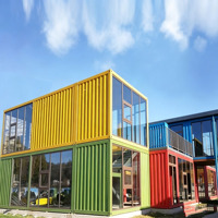 Maison préfabriquée modulaire en conteneurs, bâtiment en conteneurs coloré à 2 étages pour hôtel, boutique, centre commercial